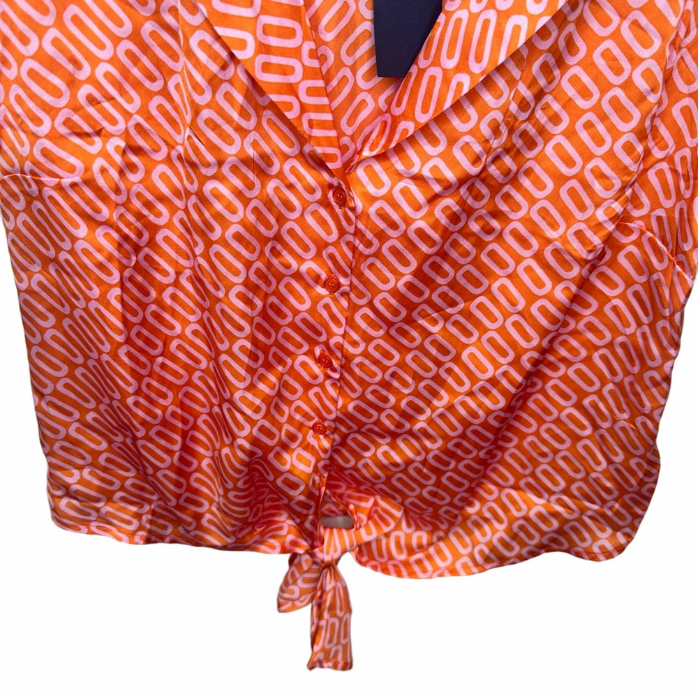 NWT Eclair Button Up Tie Short Sleeve Blouse Size Medium - Picture 3 of 12